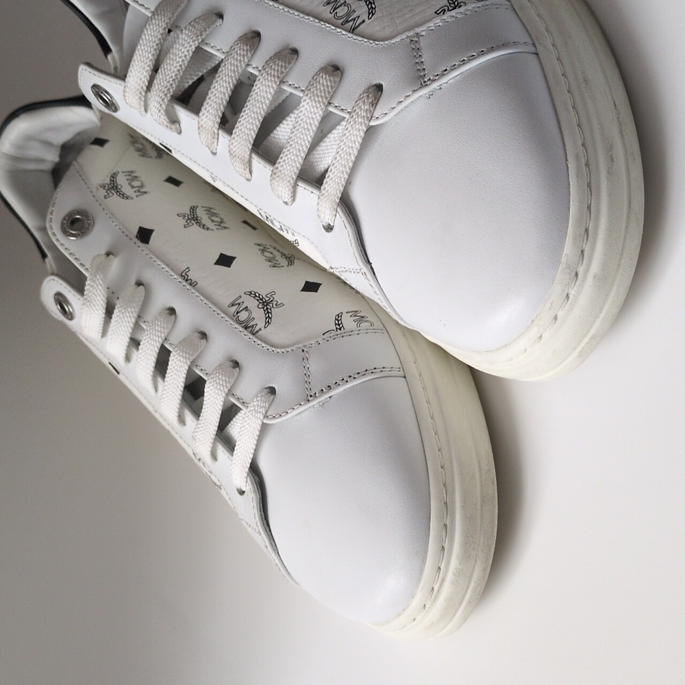 MCM Terrain Monogram Derby White Black Lace Up Leather Sneaker EU 42/US 9 In Box - Picture 8 of 17